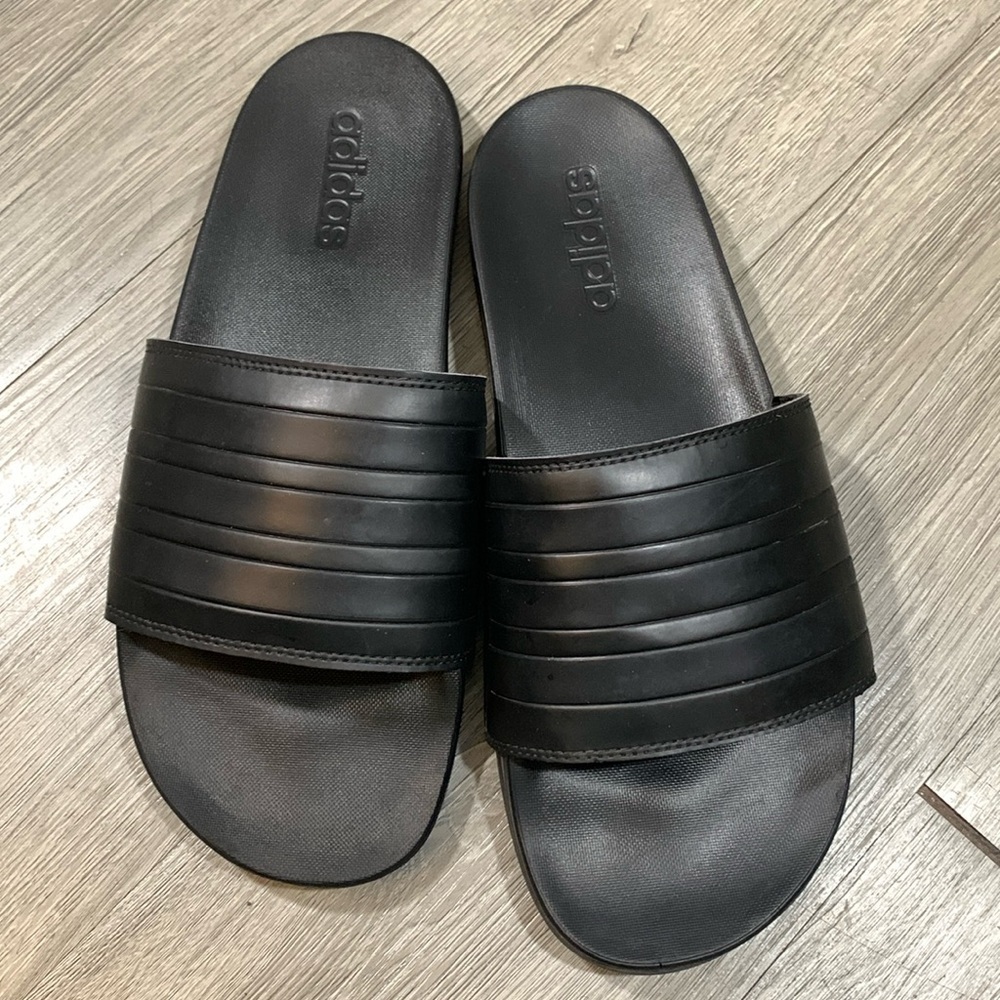 Adidas Three Stripe All Black Cushion Insole Slides size Men’s 10 Womens 12
